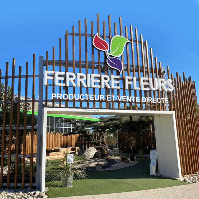 Entrée de la jardinerie Ferrière Fleurs à L'Arbresle
